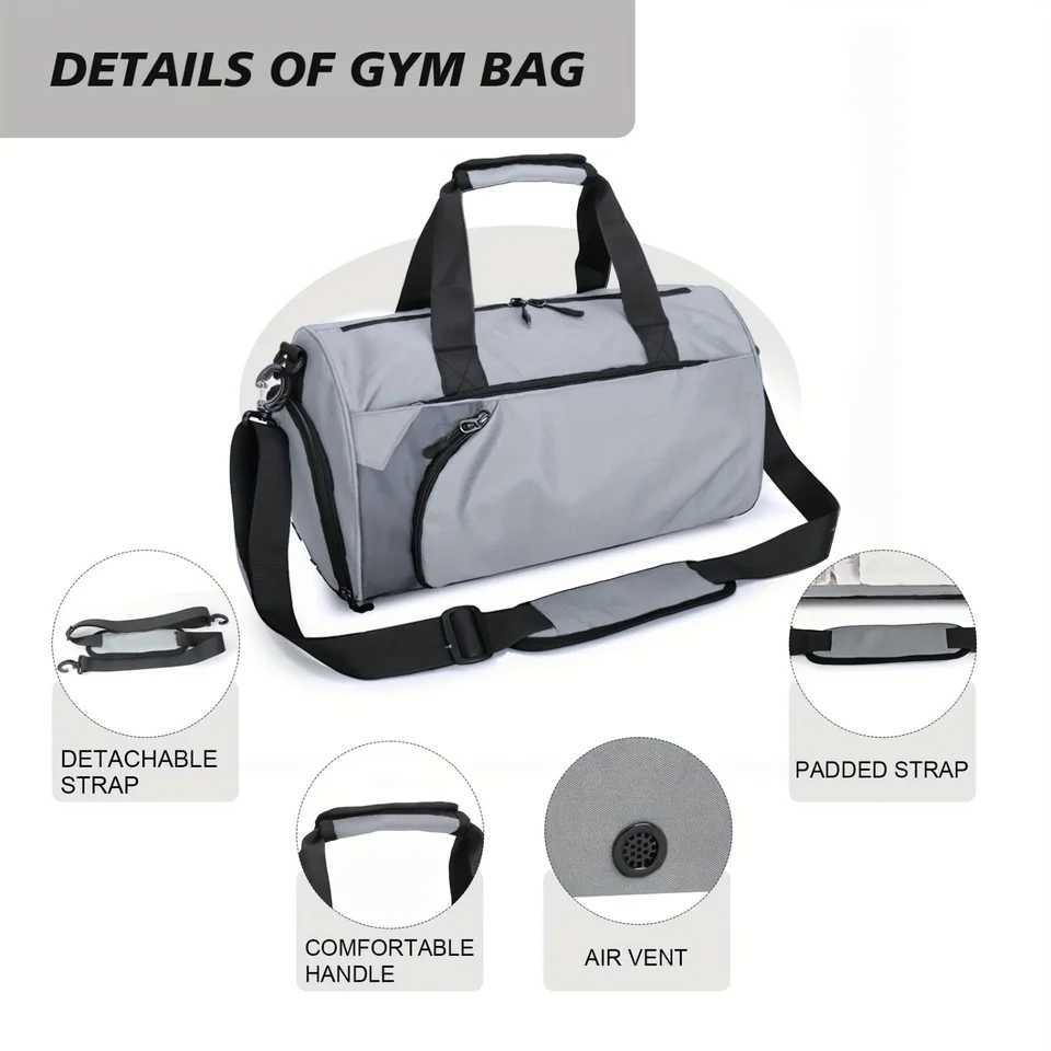 40L Gym Duffel Bag with Wet Pocket Shoe Compartment - Unisex Weekender Carry On - Lightweight Grey Sports BagXJ241106
