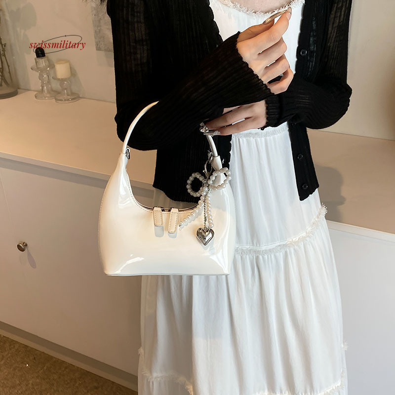 Korean ins women's armpit 2024 new niche design patent leather glossy shoulder bag high-end handbag #28 swissmilitary