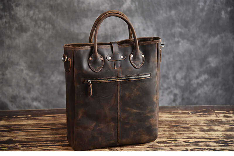 retro high quality crazy horse cowhide mens handbag simple casual natural genuine leather briefcase notebook messenger bag