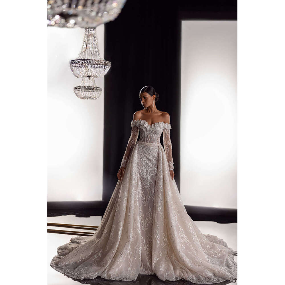 Glamorous Lace Mermaid Wedding Dress Lace Appliques Long Sleeves Beading Sweetheart With Detachable Train Bridal Gowns Vestido De Novia Custom Size