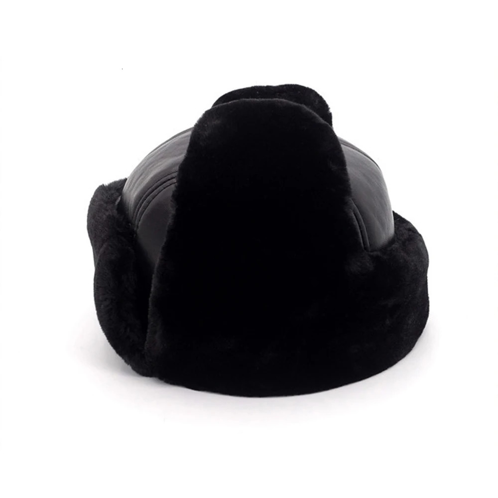 Russian Adult Hat Mens 100% Natural Sheepskin Bomber Hat Mens Casual Winter Warm Sheepskin Hat 241106