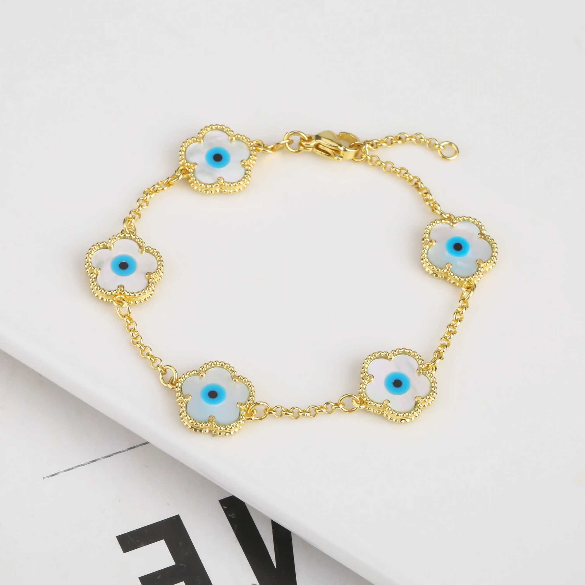 New Shell Natural Stone Flower Eye Bracelet Necklace Earrings Jewelry Set High Quality Creative Luxury Wens Hip Hop Style X241106