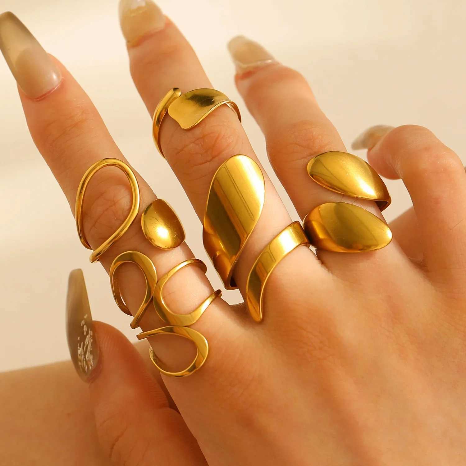 LATS stainless steel Irregar ring used for stylish 18K gold-plated Geely open ring finger jewelry wedding gift X241106