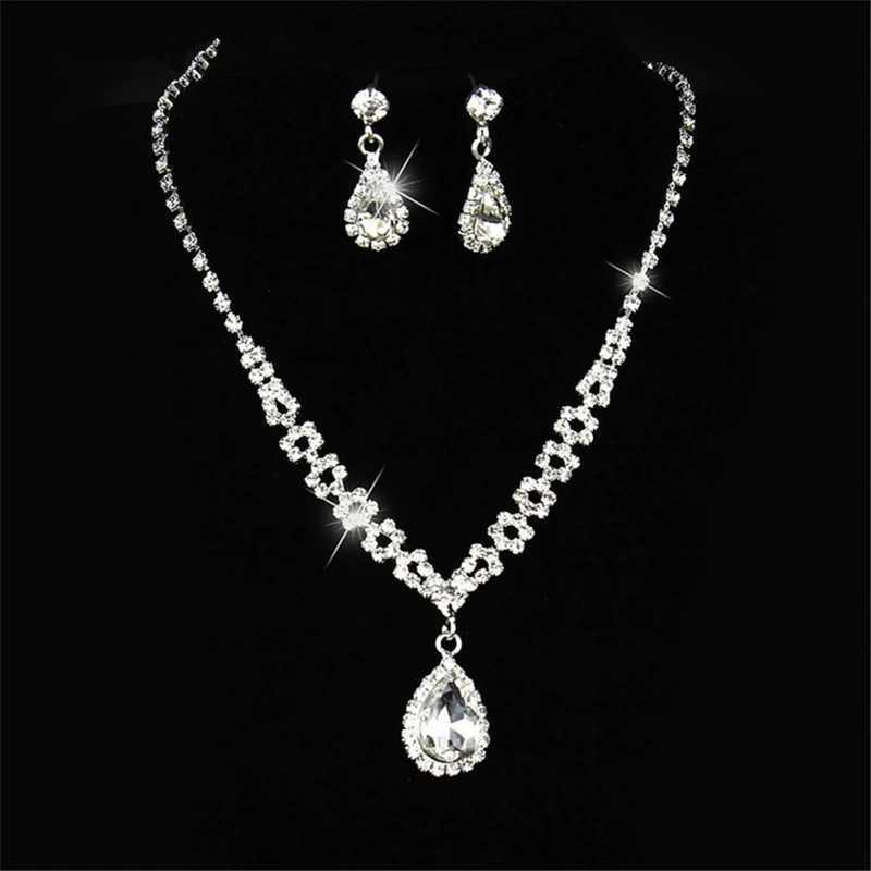 Water Drop Diamond Long Pendant Fl Crystal Silver Plated Necklace and Earrings Elegant Wedding Jewelry Set X241106