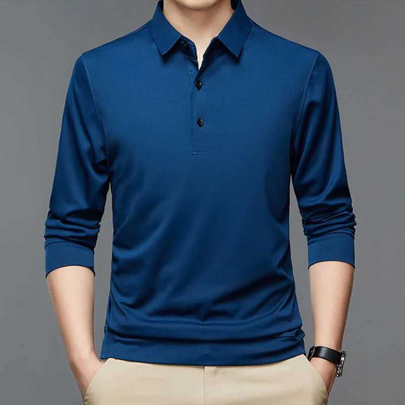 Mens New Business Solid Shirt Spring and Autumn Cotton Long Sve Button Collar Mens Loose Casual T-shirt Top W241106