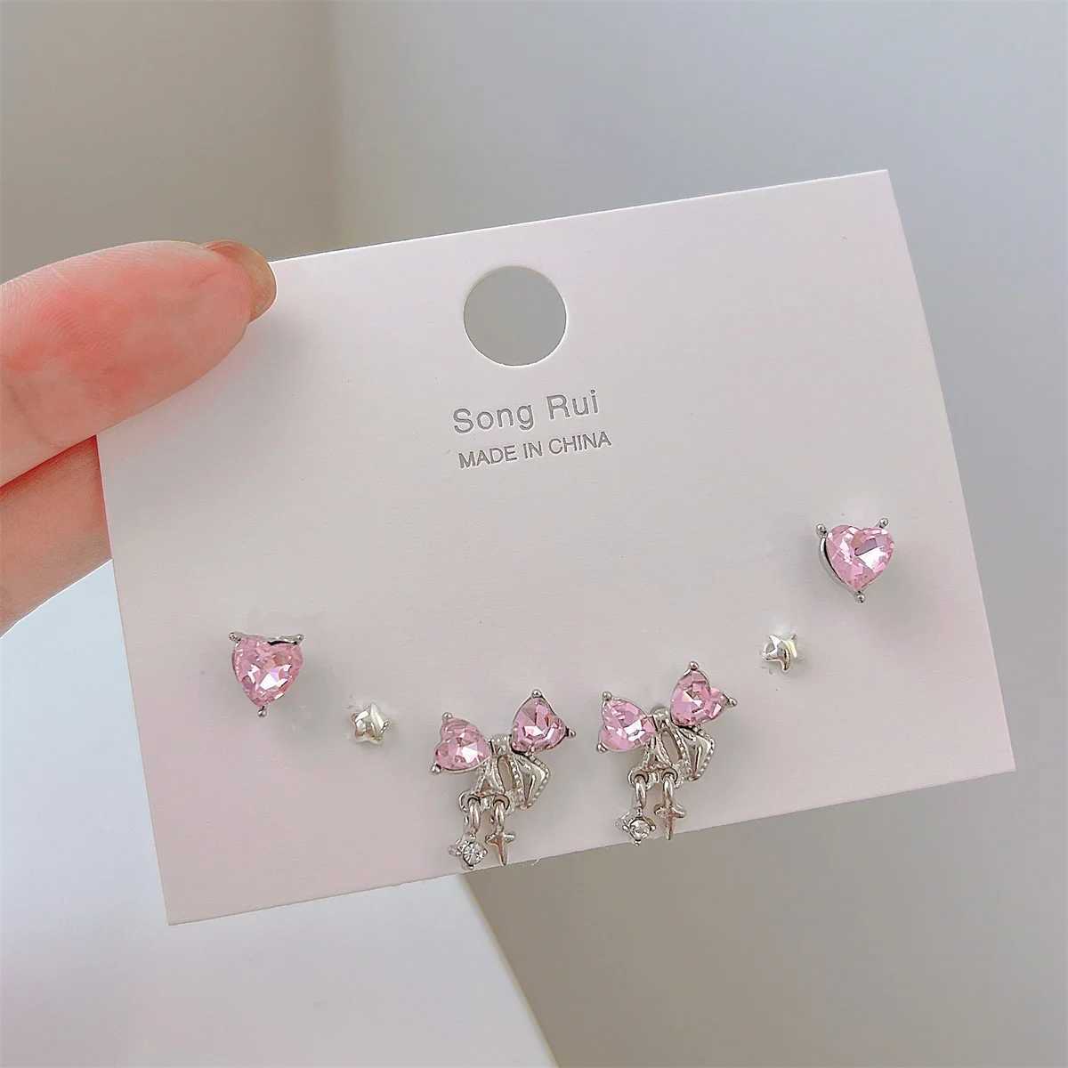 17KM INS Y2K Female Stud Earrings Korean Bow Pendant Earring Set Sweet Crystal Pendant Earrings Fashion Jewelry X241106