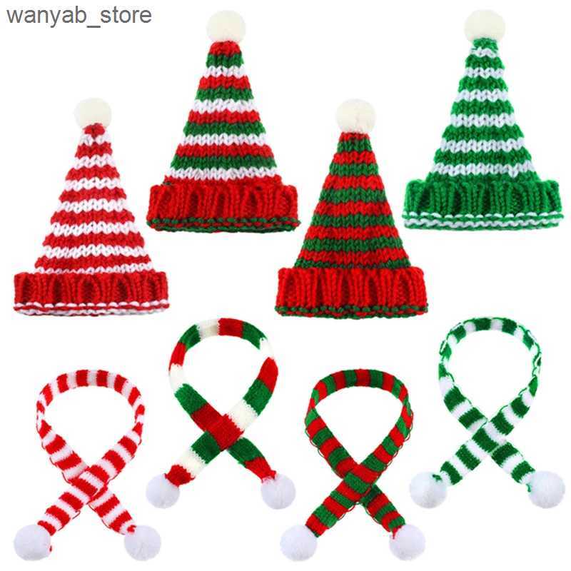 Wide Brim Hats Bucket Hats 8pcs Mini Christmas Hat Scarf Set Christmas Tree Ornaments Santa Hat Scarf Cup Bottle Xmas Doll Crafts DIY Craft Art Decora