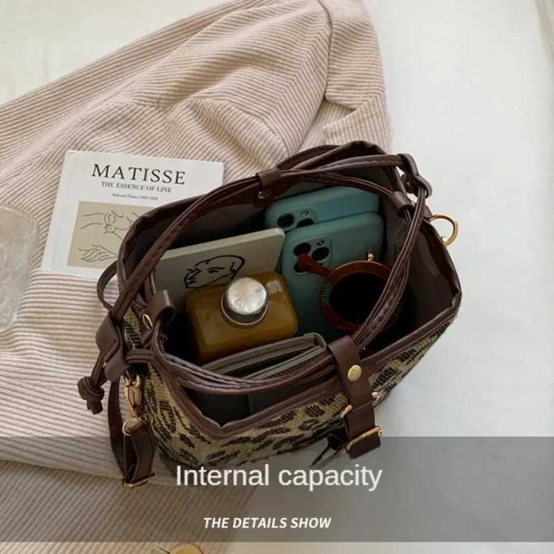 Leopard Small PU Leather Women Bucket Crossbody Bags 2024 Fall Designer Shoulder Bag Luxury Brand Ladies Handbag Lady Trend ToteC241108
