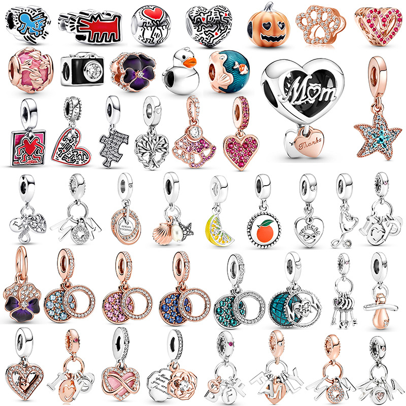 Rose Gold Love Charm Pendant Alloy avec rubis perles de cœur incrusté de bijoux de bricolage exquis pour bracelets et colliers captivants et roma