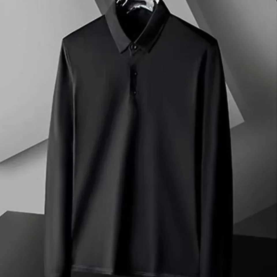 Fashion Autumn Spring Mens Long Sve Neck Cotton Black and White Business T-shirt W241106