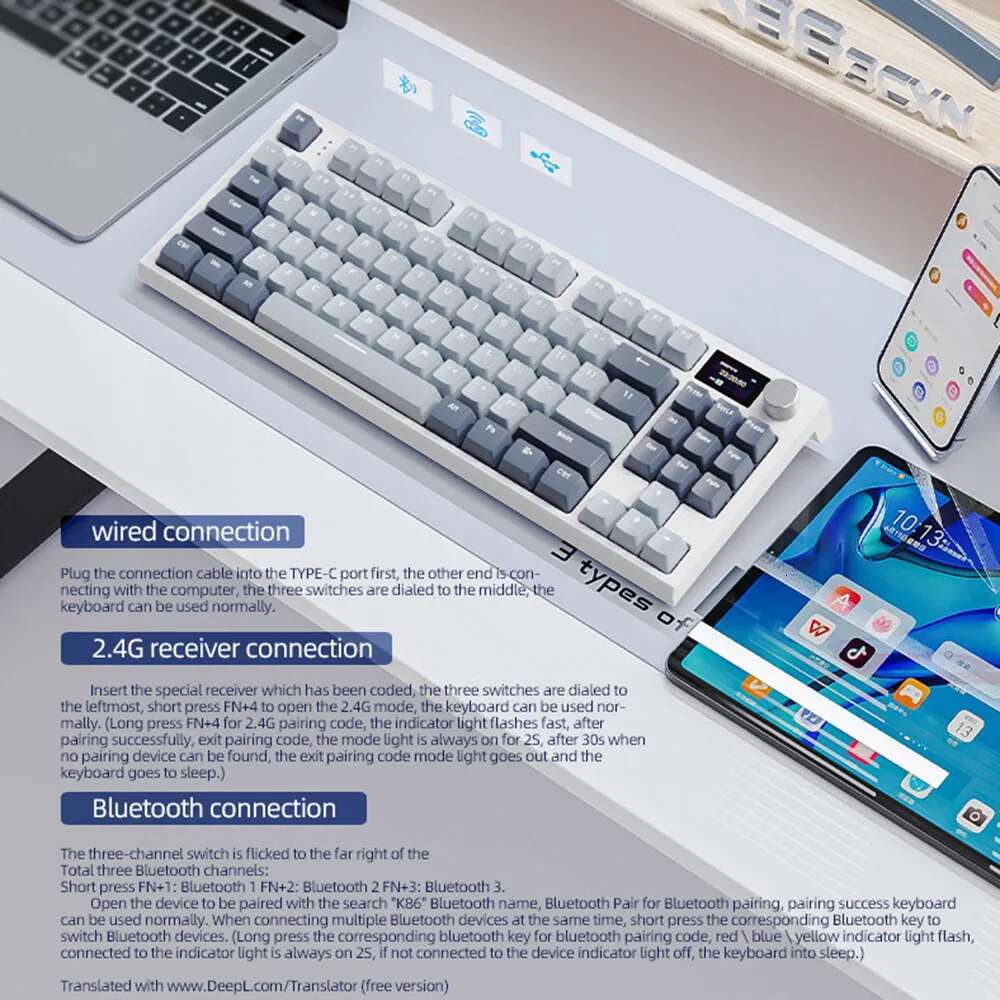 Attack Shark K86 RGB Three-modes nical Keyboard,Hot Swap,Metal Knob,TFT Screen,Bluetooth/Wireless,ro Gaming Keyboard