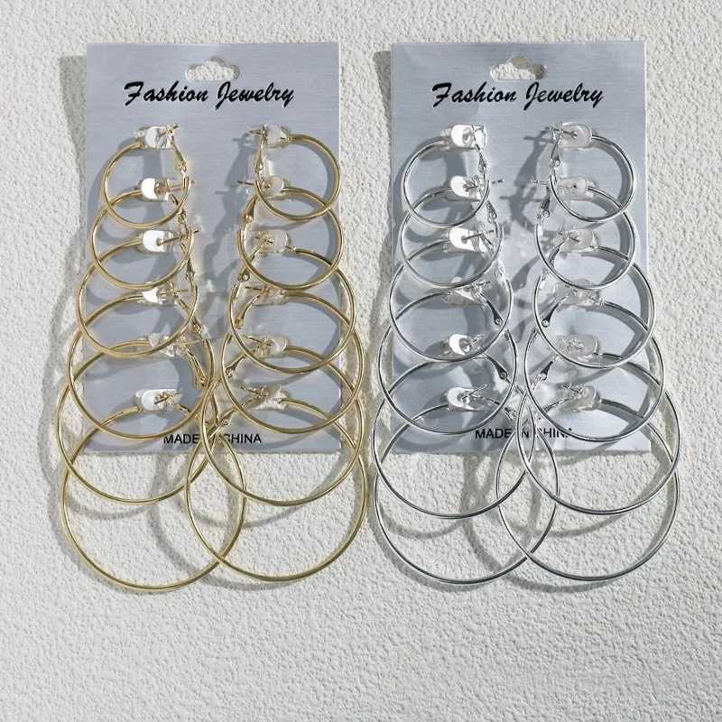 12 pieces/6 pairs of simple punk ring earrings set large round earrings suitable for warm girl earrings Oversi jewelry accessories X241106