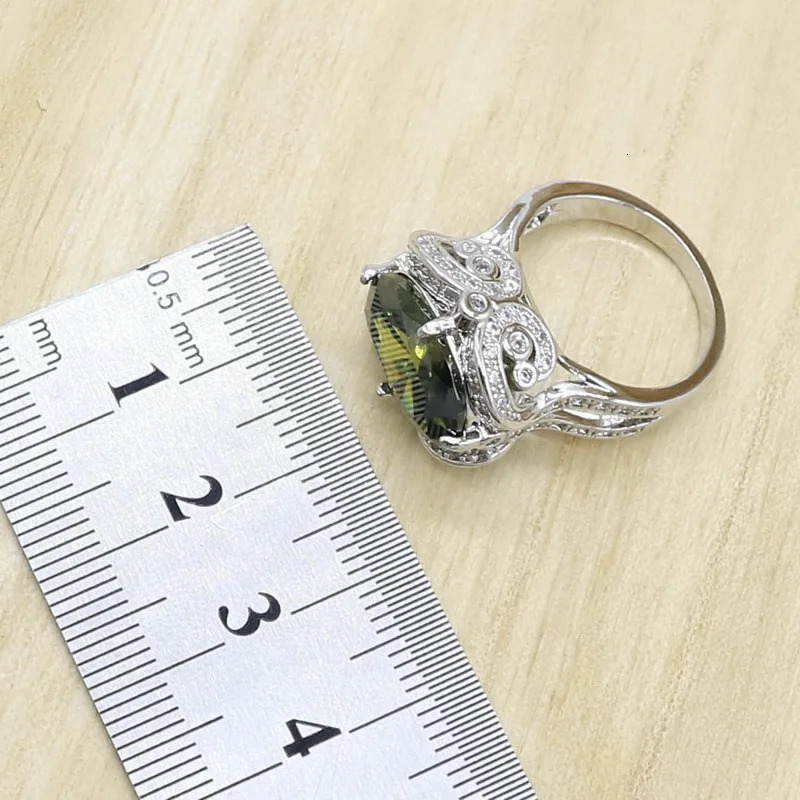 Green Peridot Zircon 925 Silver Jewelry Set Womens Bracelet Earrings Necklace Rings Birthday Gift 241106