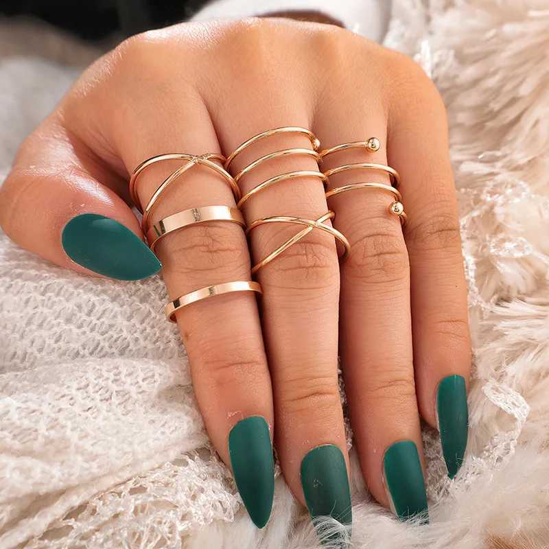 6-piece gold silver cross ring set for simple wide chain finger tail rings open adjustable joint jewelry gifts X241106