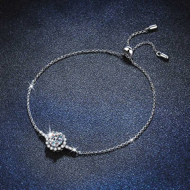 S925 Pure Silver Bracelet Round 1ct 8H8A Cut VVS D Colored Moissanite Diamond Bracelet X241106