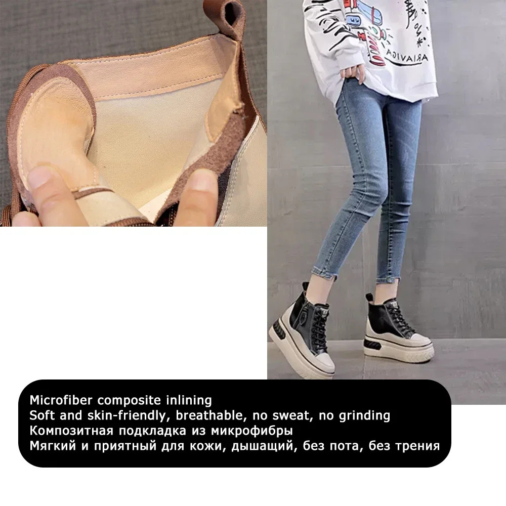 2025 New Fujin High Top Women's Genuine Leather 8cm Thick Platform Boots with Slope Heel Hidden Zipper Autumn Designer Warm Fur Winter Sports Sho