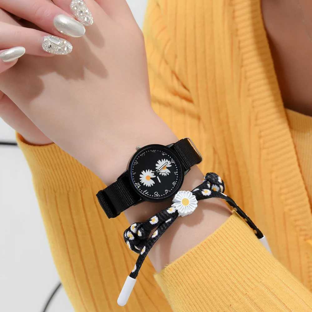 Wen Watch Nylon Strap Chrysanthemum Womens Watch Fashion Watch Bracelet Set Quartz Clock Hot Stainless Steel Relogo Womens Watch X241106