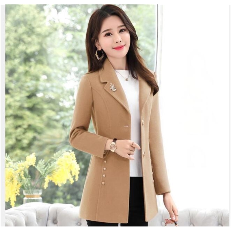 1pcslot vintage style woman wool blend coat female solid vneck autumn winter slim outwear office lady 241105