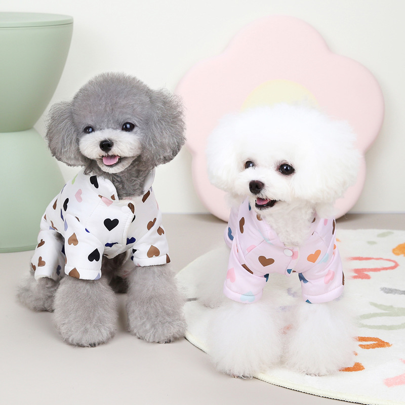 Pet Dog Clothes New Autumn Winter Dog Overalls Four Legs Padded Coat Colorful Love Heart Printing Dog Apparel