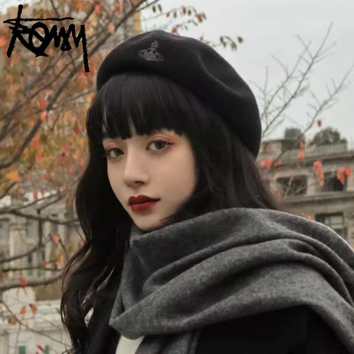 Designer Hat Winter 10% Off Western Empress Dowager Classic Saturn Embroidery Solid Color Versatile Warm Pure Wool Beret for Women