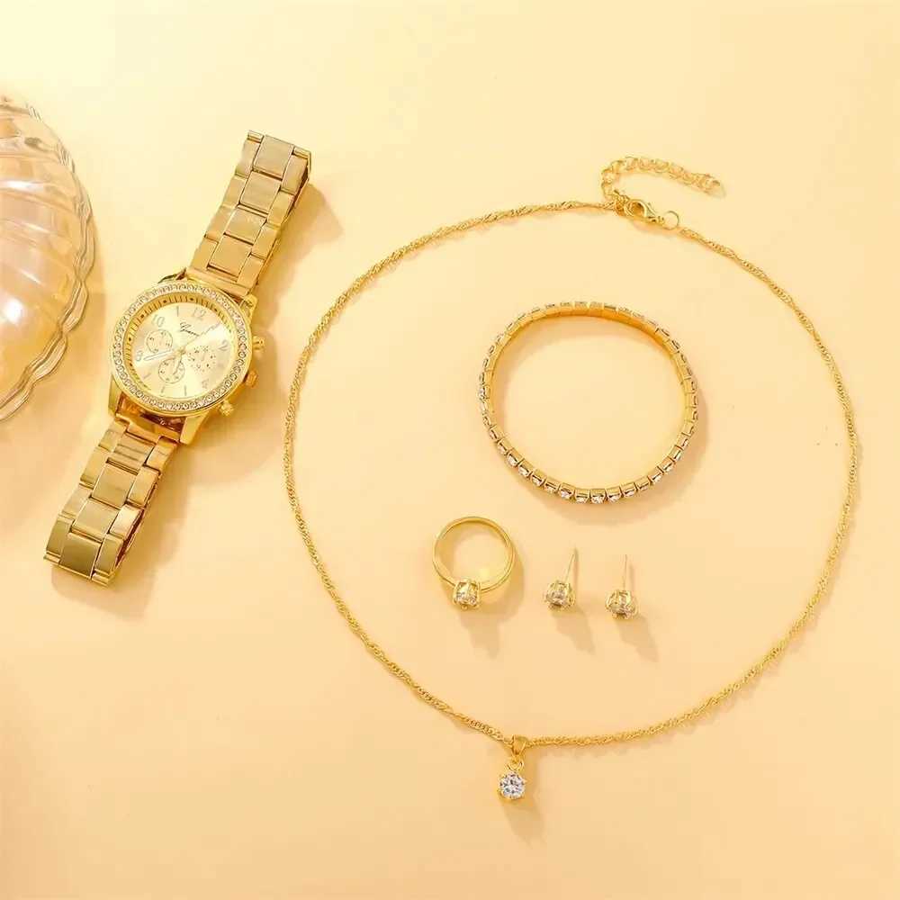 6 Dainty quartz watches with jewelry set suitable for Rhinestone watches double necklace bracelet earring set X241106