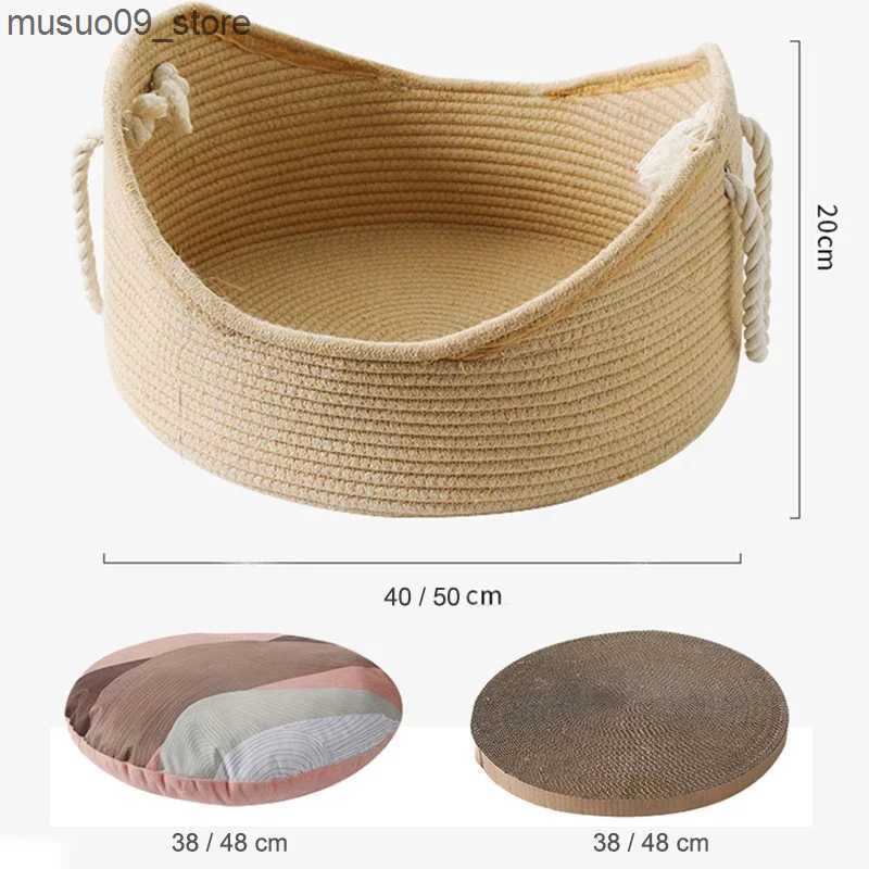 kennels pens Handmade Rattan cat bed dog house woven summer cool nest for cats and kittens used for scratching sleep mats cat lounge mats L240910