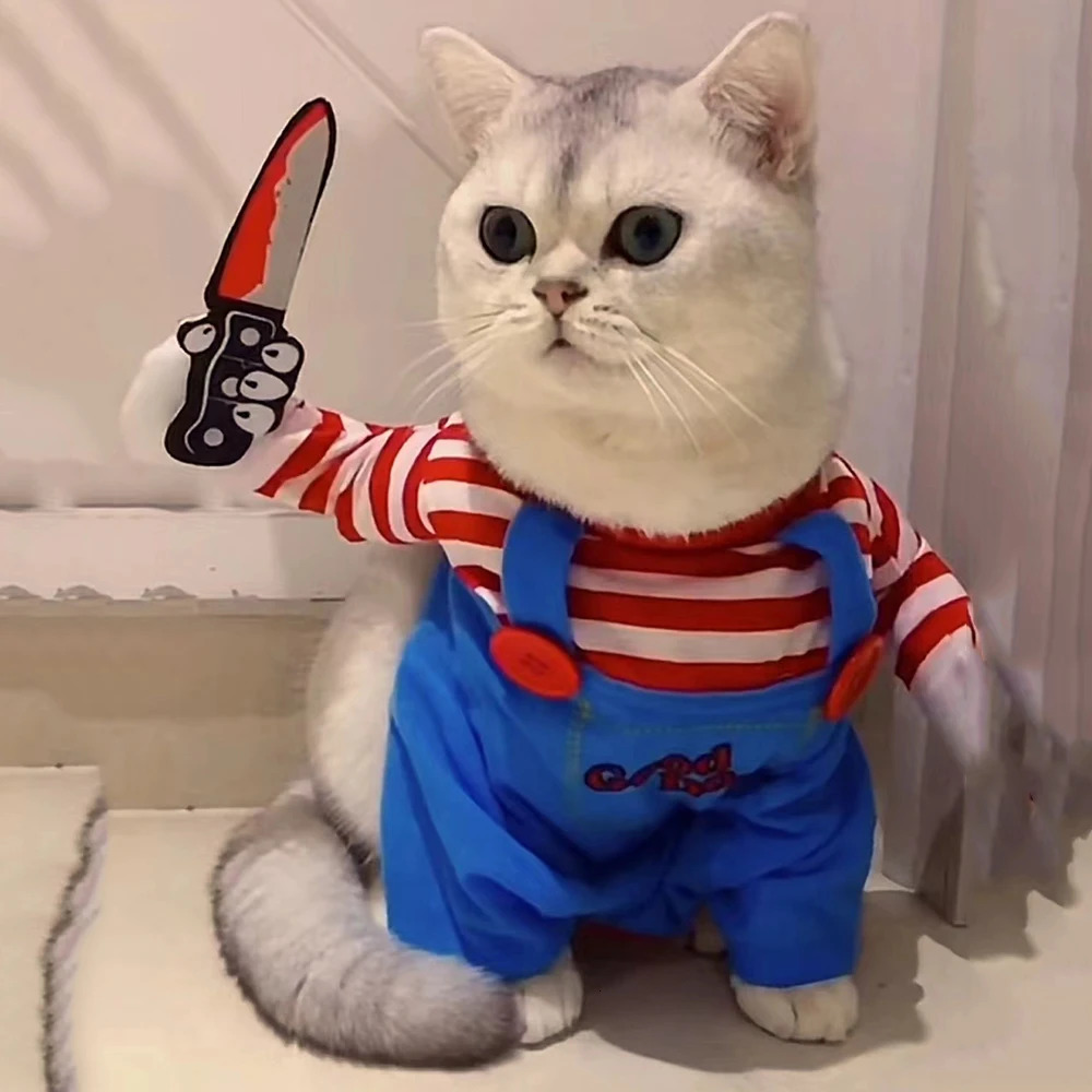 Funny Cat Clothes Halloween Cosplay Costumes For Small Medium Dog Cats Creative Pet Party Kitten Jumpsuits Soft Warm Cat Coat 241106