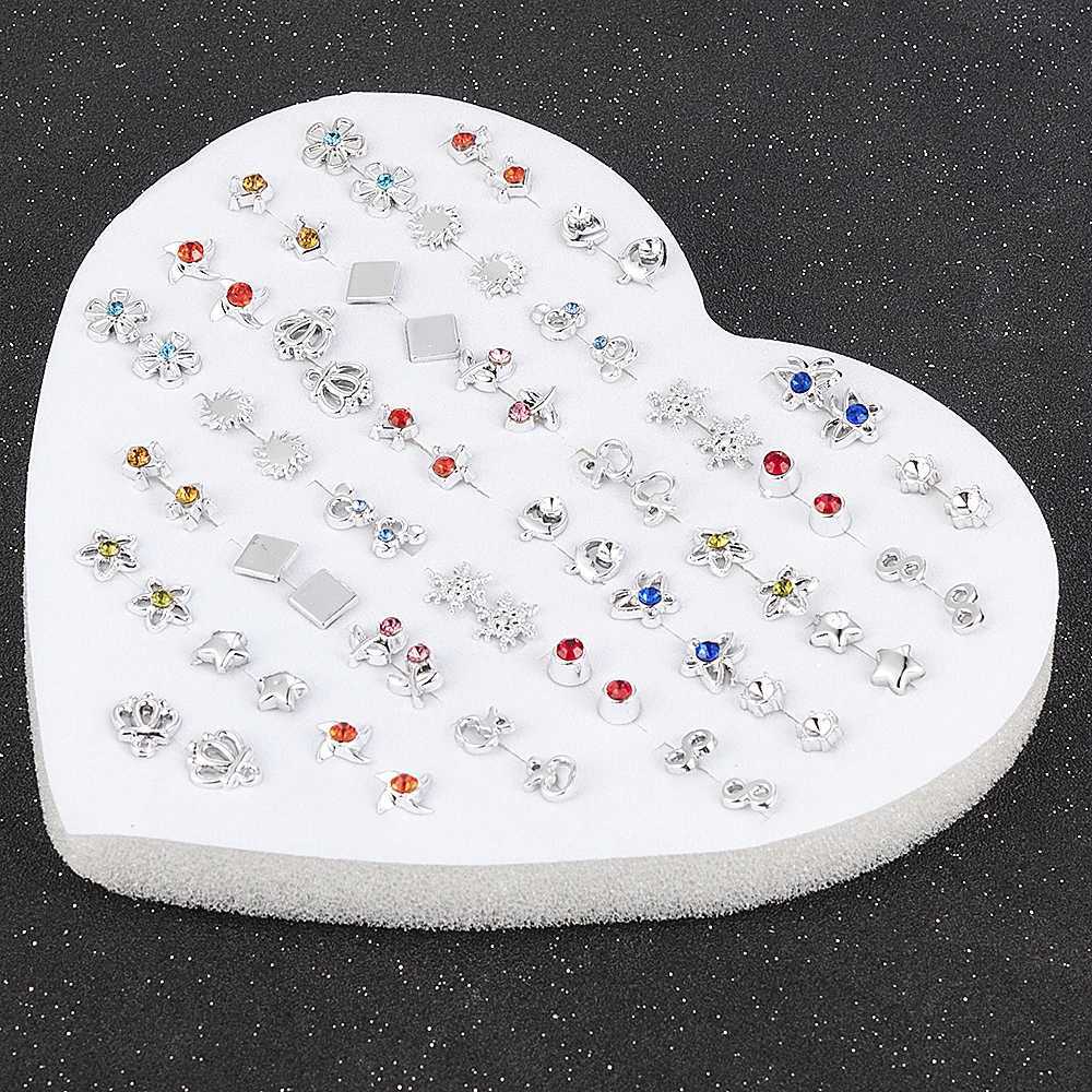 New 12-36 pairs of fashionable womens resin plastic crystal Diamante flower stud earrings set with Rand style gold jewelry X241106