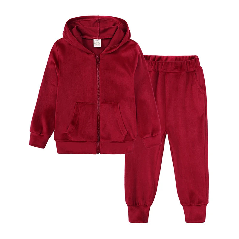 2024 Kids Boy Girl Hoodies Velvet Suit Clothes Solid Loosen SweatshirtPants Spring Autumn Set Toddler Children Sports Outfits 241106