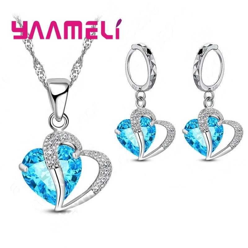 Bridal jewelry set CZ crystal 925 sterling silver pendant necklace earrings for wedding anniversary gifts X241106