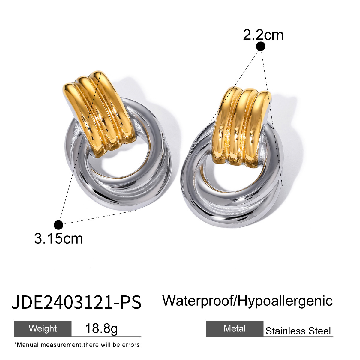 Designer Stainless Steel 18K Gold Earrings for Women Double Circle Round Earrings Parties Wedding Gifts Factory Wholesale Customization 3121