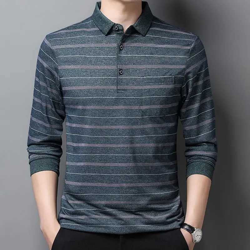 Spring and summer mens casual pocket length Sve T-shirt loose striped zipper and contrasting color top W241106