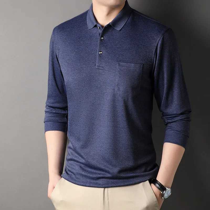 80% pure cotton mens shirt soft autumn clothing long Sve pocket spring T-shirt Korean casual mens top W241106