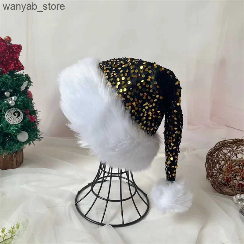 Wide Brim Hats Bucket Hats Colorful atmosphere hat Christmas Sequin Hat for Adults Solid Color Sparkle Santa Cap Party Christmas Home Decor 31*47cm L2