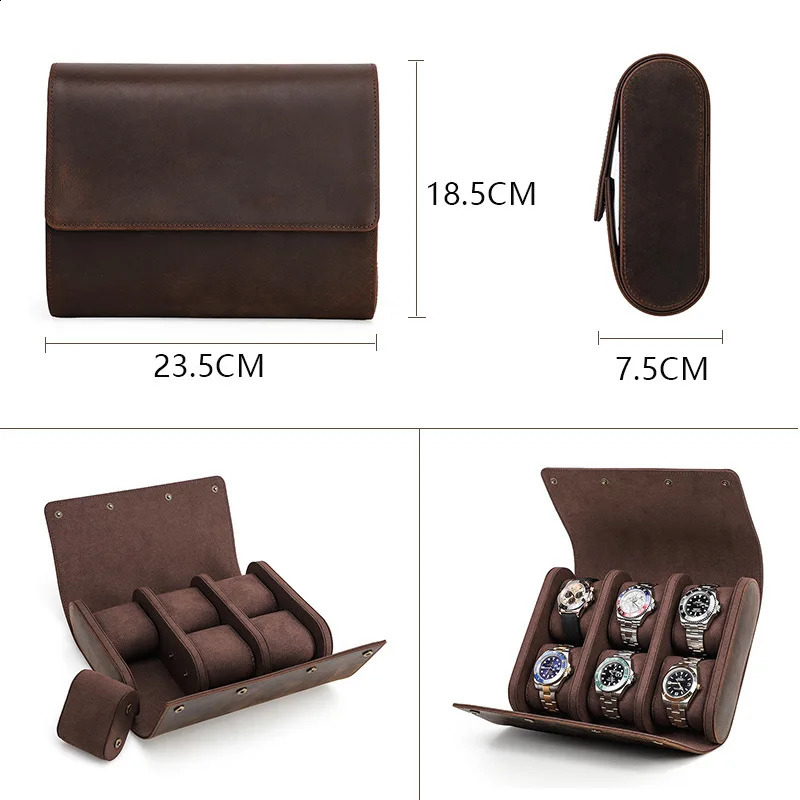 Leather watch box organizer mens travel storage bag watch packaging box watch box portable retro display 6 slots 241105