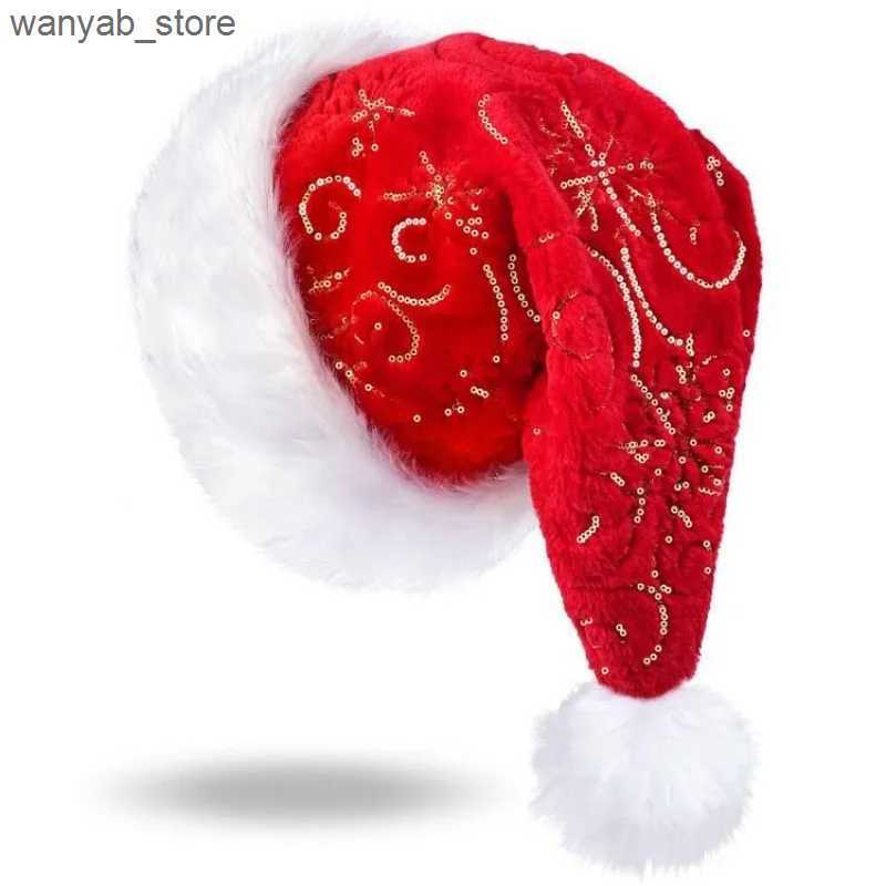 Wide Brim Hats Bucket Hats New High-end Plush Beaded Christmas Hat Christmas Decoration Gold Party Dress Embroidered Christmas Hat Decoration Santa Ha