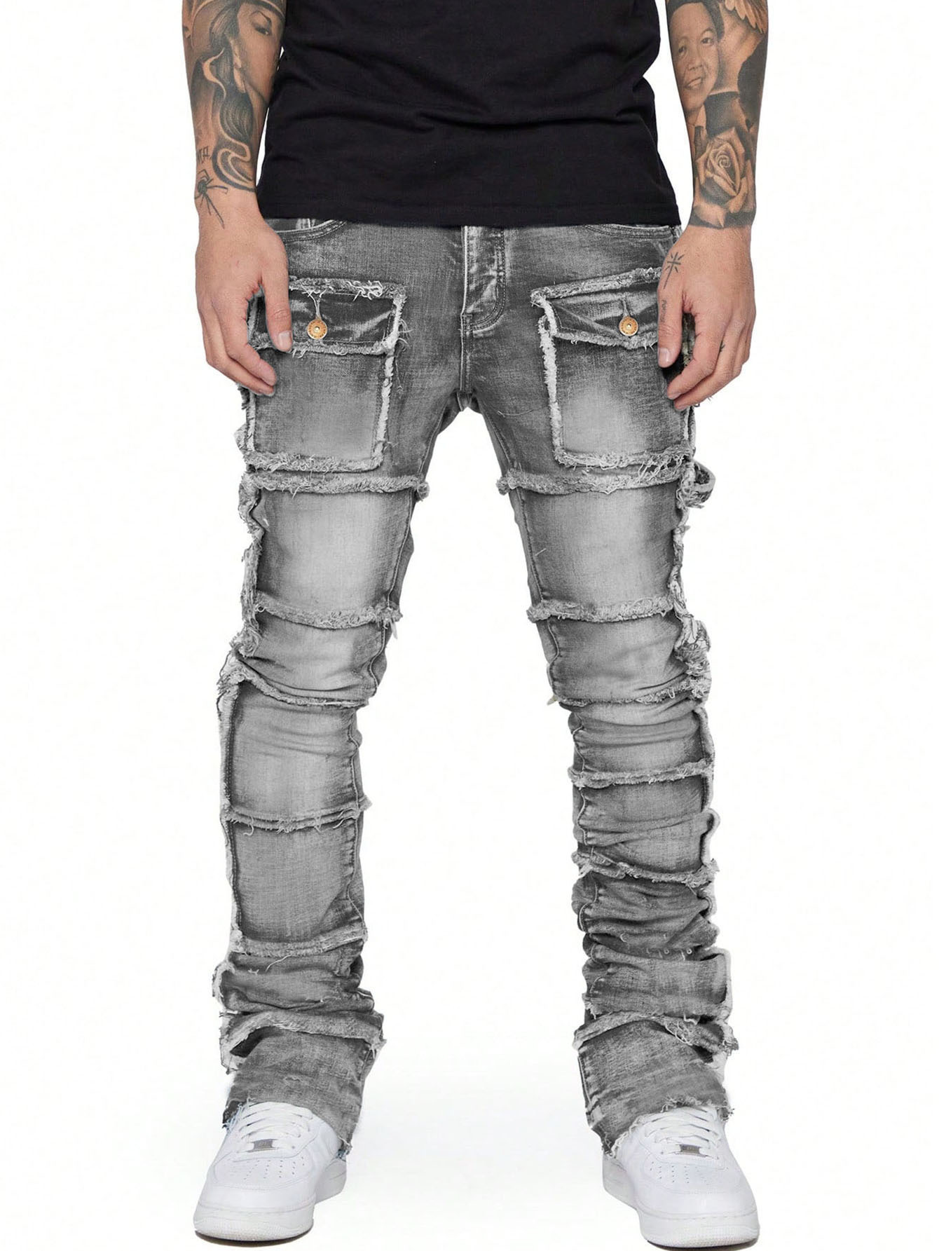 ksubi jeans men's denim workwear straight leg pants european and american fashion hot item elastic patch denim layered micro flared men's pa