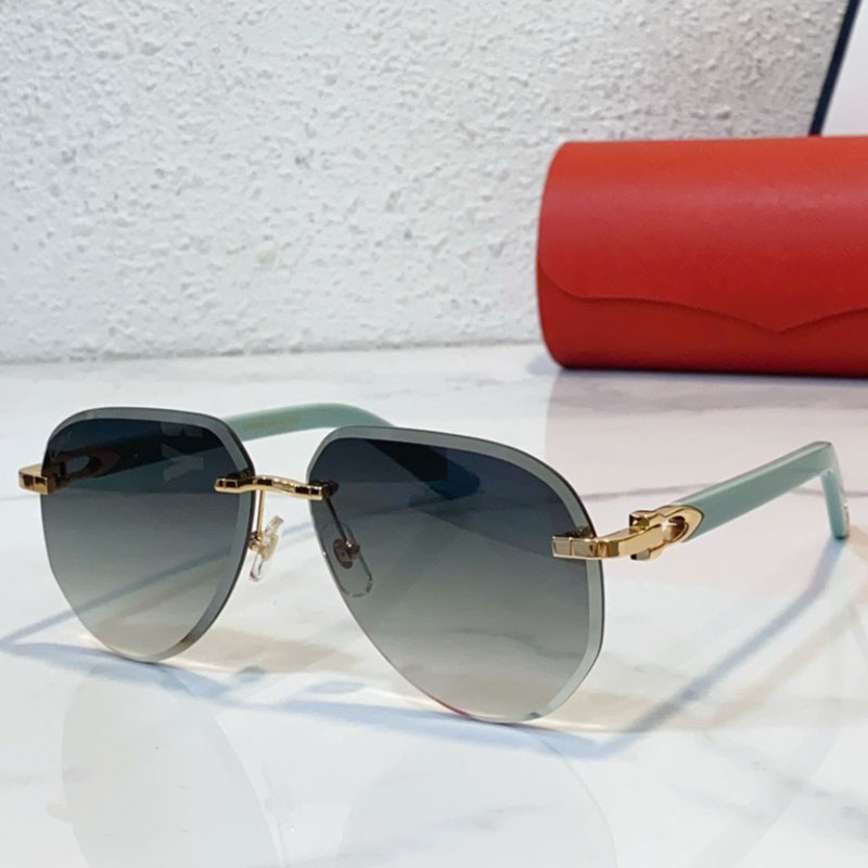 Female male designer pilot frameless sunglasses with natural hybrid buffalo horns sticks and lenses 51mm bridge 13mm templates 145mm