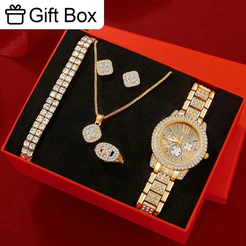 6-piece gift box gold luxury brand design simple womens quartz watch Montre Femme X241106