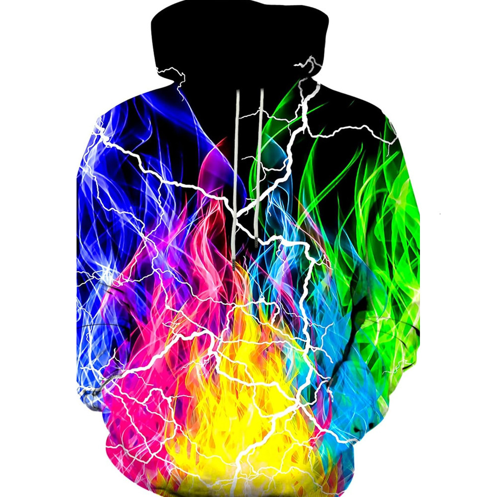 Hoodie for Mens Womens Unisex Graphic Hoodies 3D Cool Design Print Colorful Hooded Sweatshirt for Men and Women Graphic Color Lightning