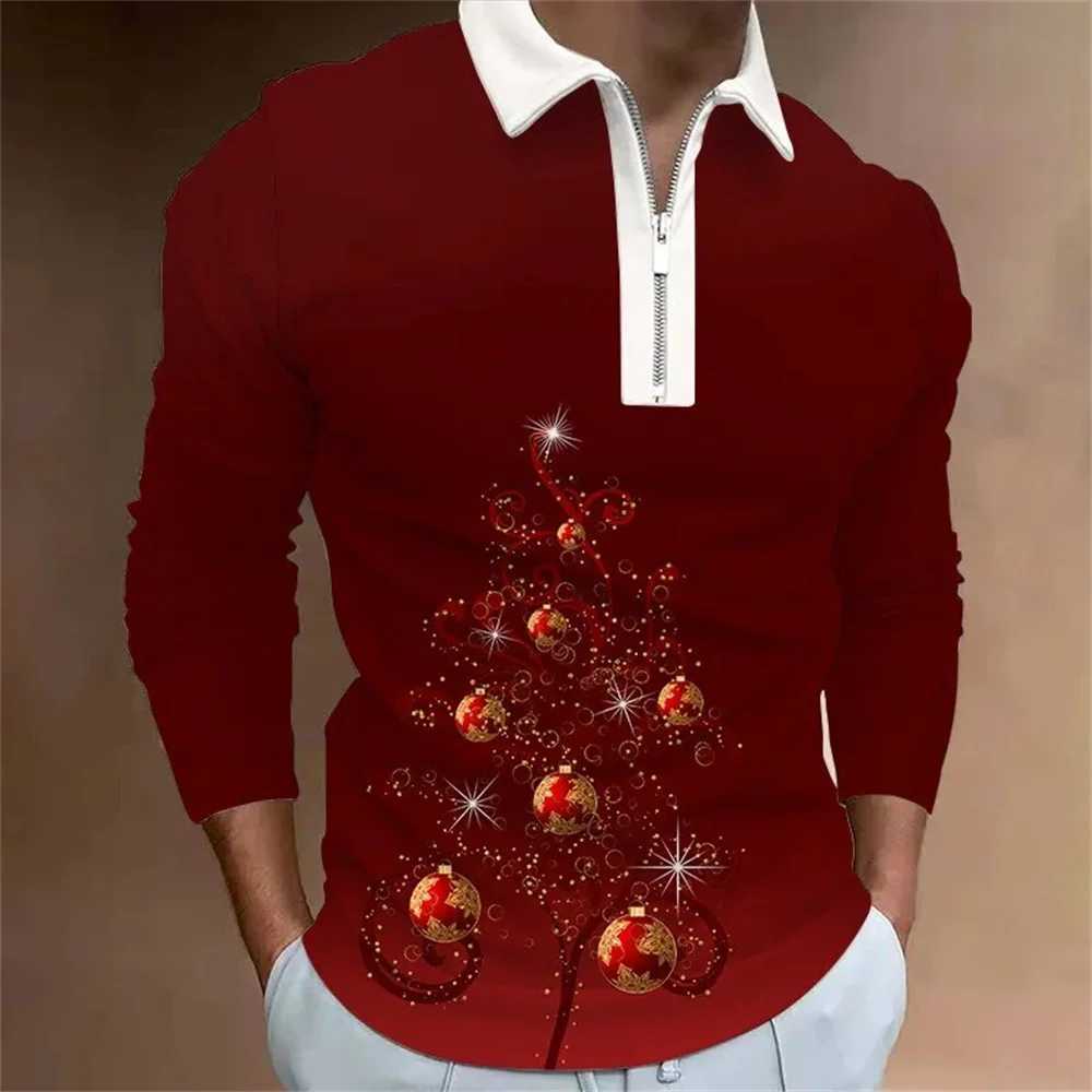 Mens Christmas Series Printed Breathable Collar Clothing Mens T-shirt Top Fashion Mens Long Sve T-shirt W241106