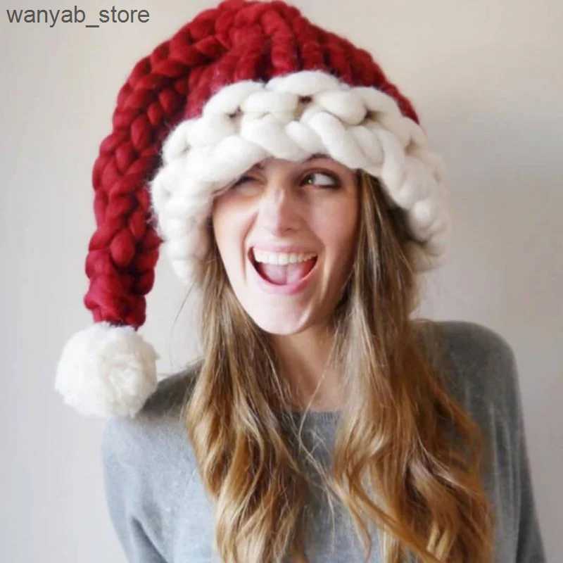 Wide Brim Hats Bucket Hats Crochet Knitted Christmas Hats Winter Warm Hat Christmas Decoration 2023 New Year Festive Party Supplies Santa Claus Hat Gi