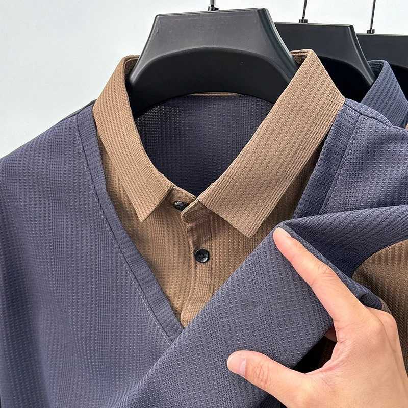 New mens casual fashion long Sved solid color blocking Fe two-piece comfortable shirt four season version top W241106