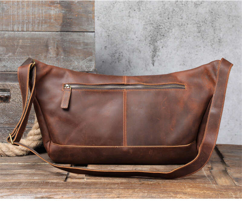 Natural Genuine Leather Super Large Capacity Men's Chest Vintage Designer Crazy Horse Cowhide Big Shoulder Crossbody Bag