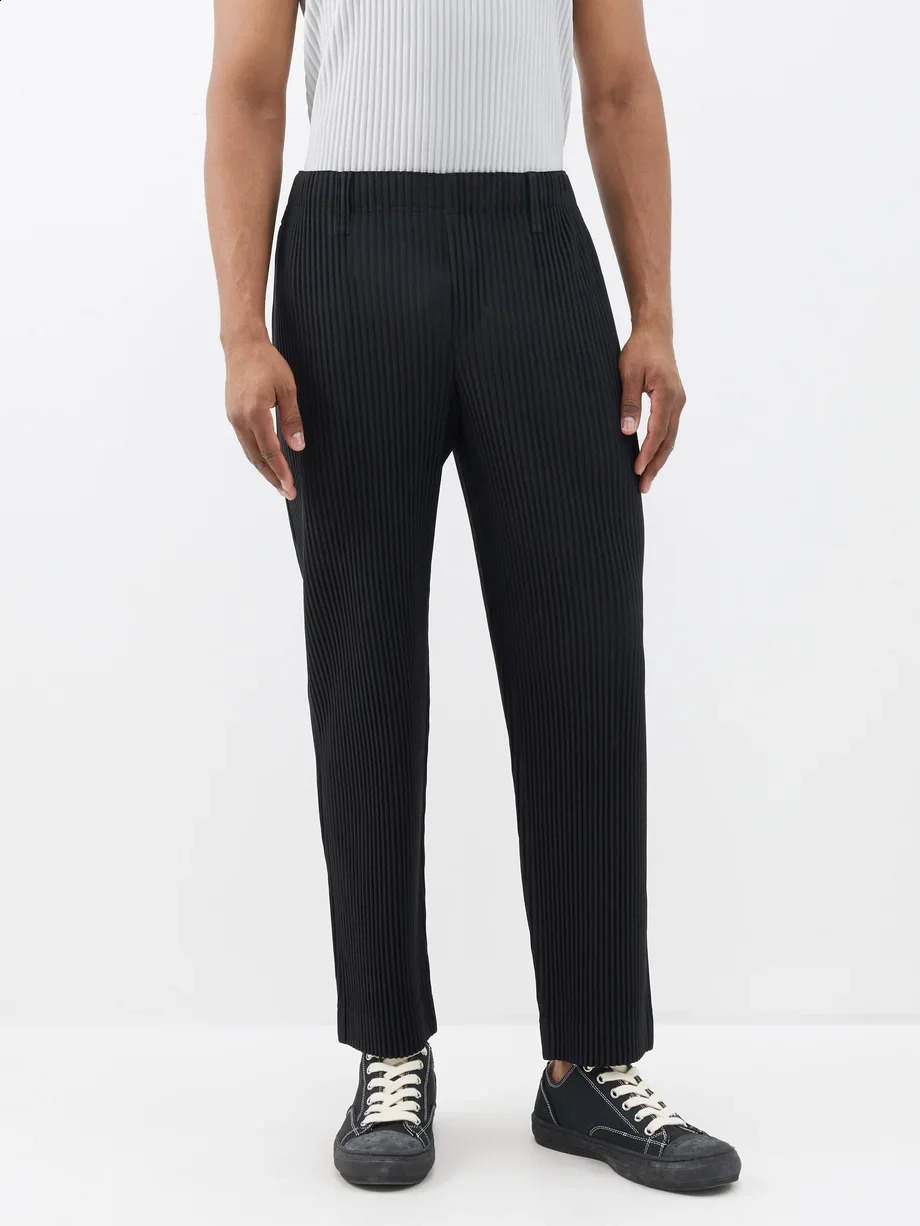 Miyake Pleated Men Trousers Baggy Straight Pants Fashion Casual Japanese Style 241104