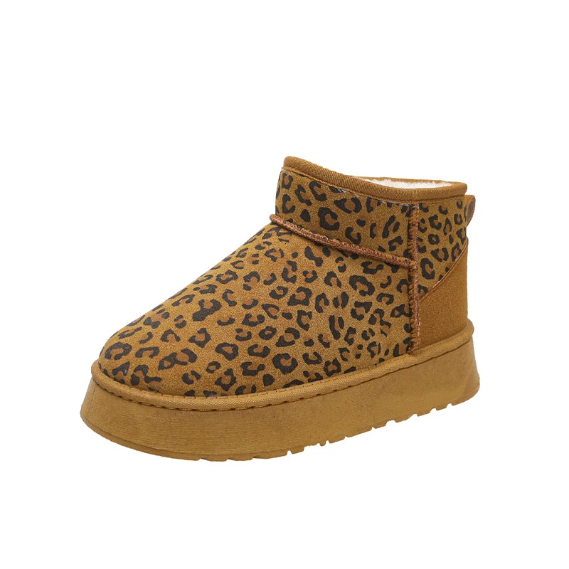 Platform Snow Ankle Boots Leopard Women Warm Cotton New Fashion Winter Casual Flats Shoes 2025 Trend Suede Plush Botas