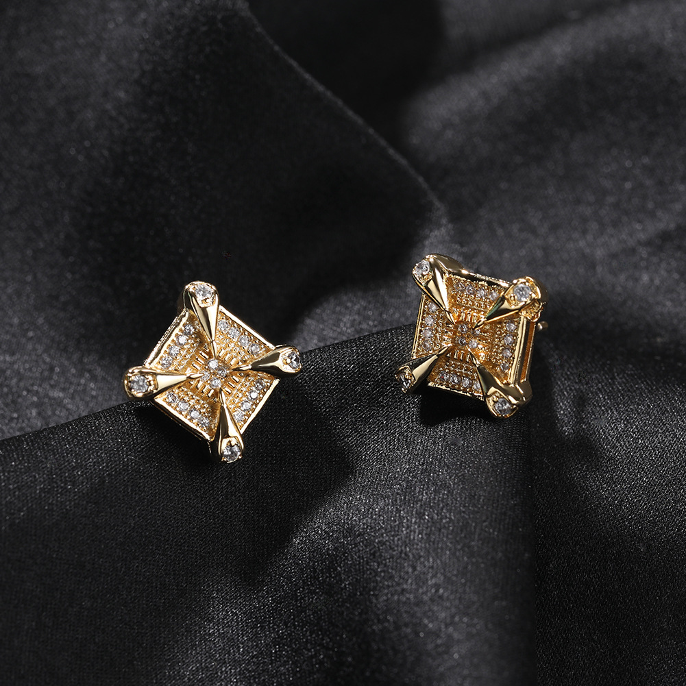18K Platinum Plated Square Zircon Stud Earring Ear Bone Nail Women Men No Fading No Allergies 5A Zircon Earring