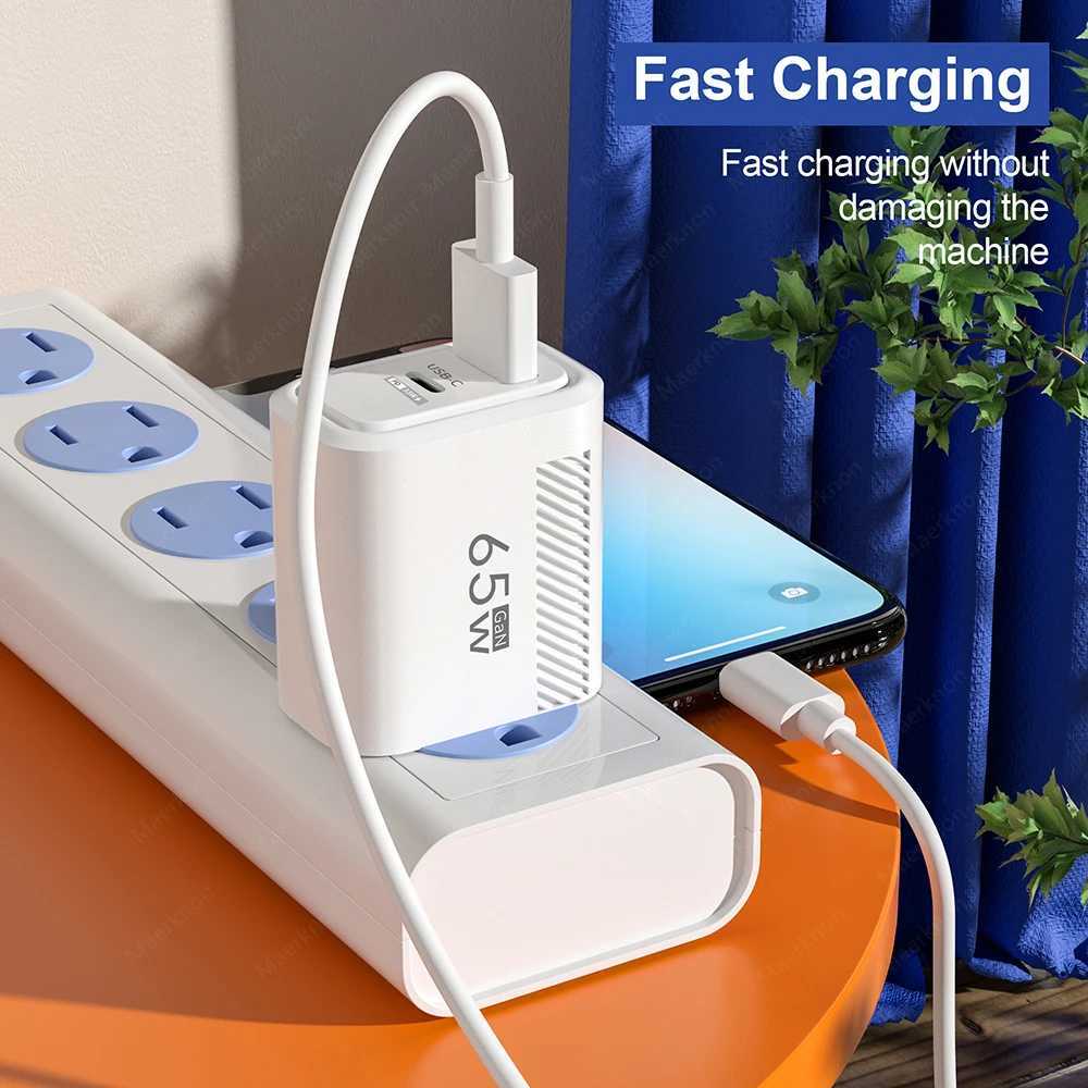 65W GaN USB Fast Charger Fast Charger EU/US Plug Phone Charger Suitable for iPhone Xiai PD Type C Wall Charger Adapter Y241106