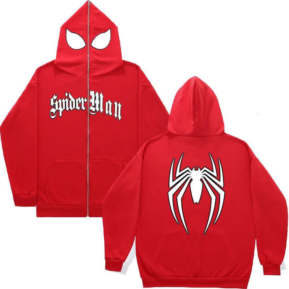 shanshi spider hoodie Y2K Gothic Spider Printed Full Zipper Hoodie Streetwear with Velvet Loose Hip Hop Clothing Top for Men hoodie