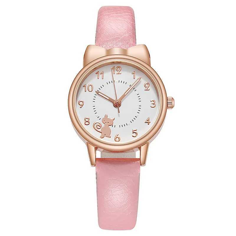 New Girls Casual Watch Alloy Shell Strap Cute Cartoon Cat Graphic Non luminous Pointer Student Womens Watch Reloj Mujer X241106
